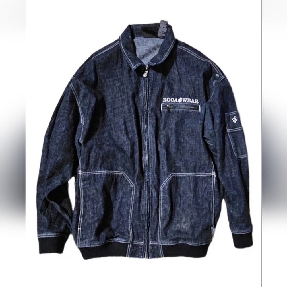 Rocawear Jacket Vintage Y2k NWOT Coat Mens 3XL Blue Denim Jean Trucker